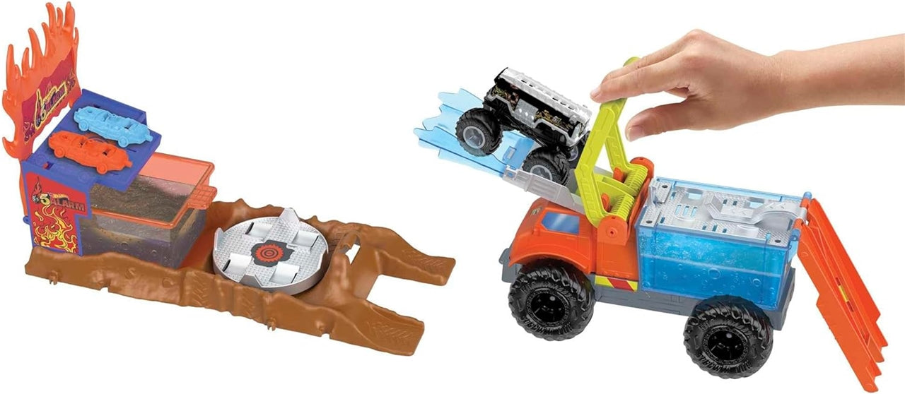 Mattel Hot Wheels: Monster Truck Live Aréna - Színváltós 5 Alarm Rescue játékszett (HPN73)