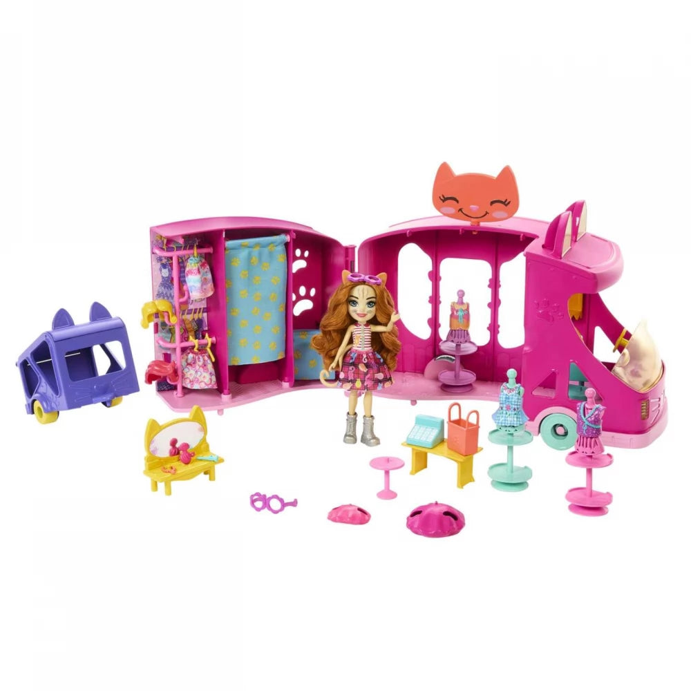 MATTEL Enchantimals Caddy mobil divat ruhabolt szett kerekeken (HPB34)