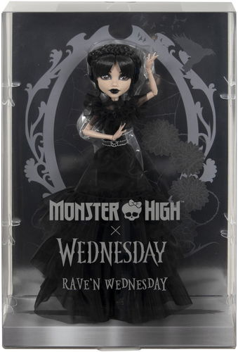 Mattel Monster High x Wednesday Addams gyűjtői baba fekete Rave’N ruhában, kiegészítőkkel (HXJ03)