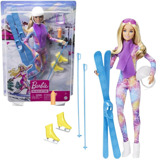 Mattel Barbie Winter Sports Skier You Can Be Anything baba, sílécekkel, 30cm (HCN33)