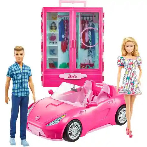 Mattel Barbie és Ken babák ruhásszekrénnyel és kabrióval (GVK05)