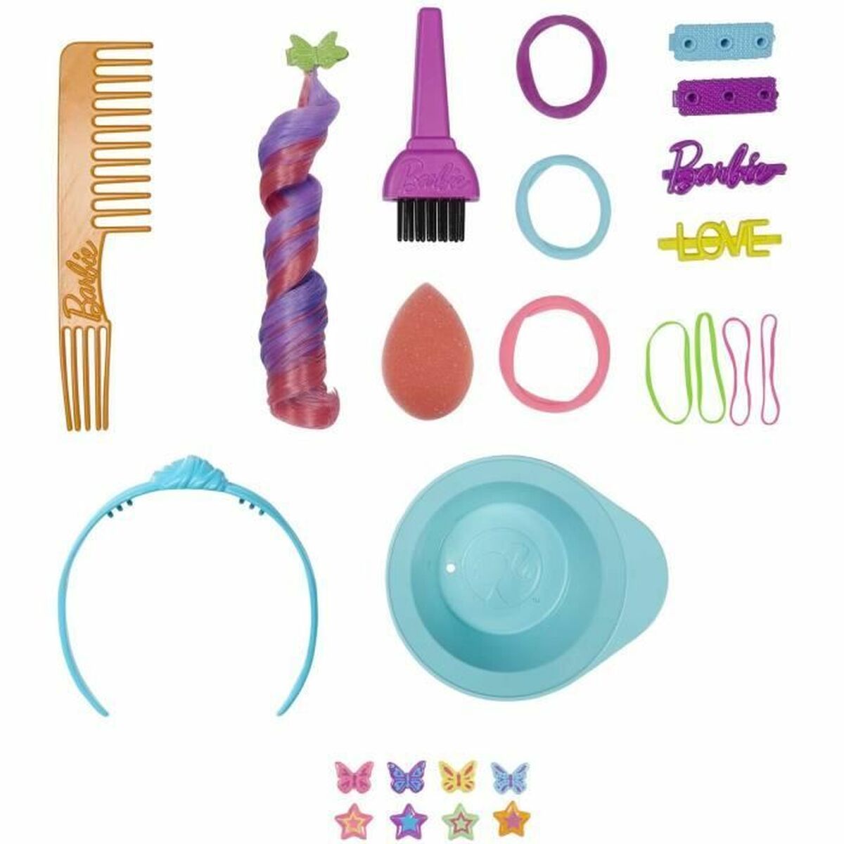 Mattel Barbie Deluxe Styling Head - Fésülhető babafej Neon Rainbow tincsekkel - Barna göndör hajú (HMD79)