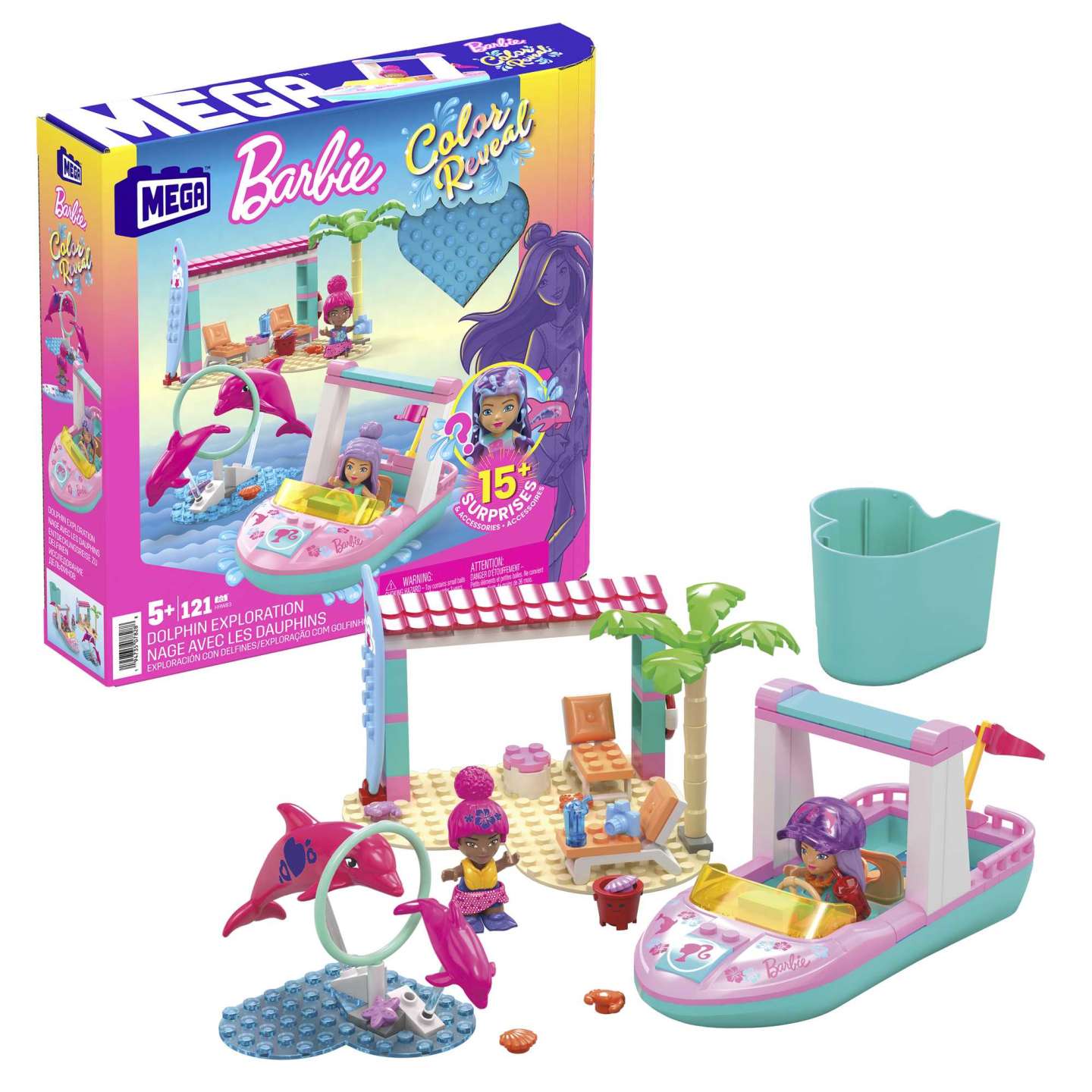 Mattel MEGA Barbie Color Reveal Delfin Adventure blokkok 121 darab (HHW83)