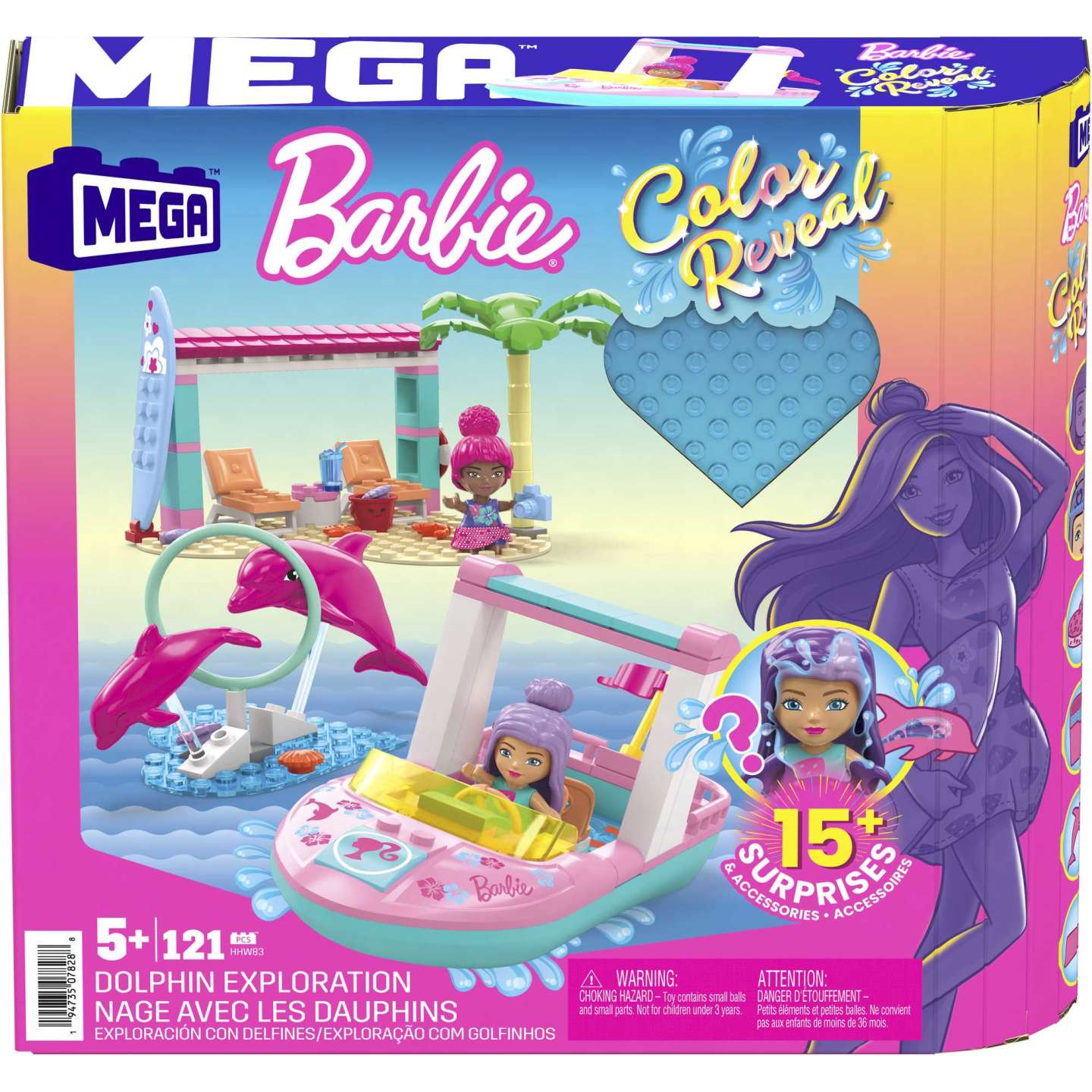 Mattel MEGA Barbie Color Reveal Delfin Adventure blokkok 121 darab (HHW83)