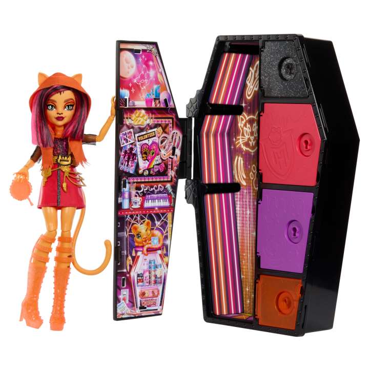 Mattel Monster High Skulltimate Secrets Neon Frights Toralei baba koporsóval (HNF80)