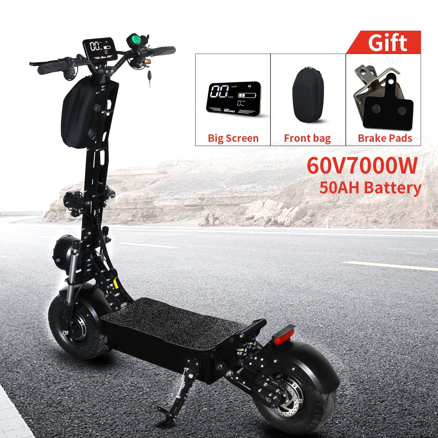 Q13Pro 7000W Adult Electric Scooter 70KM 13' Off-Road City Urban Smart Escooter 60V15AH Folding Dual Brake Scooter with Free Bag