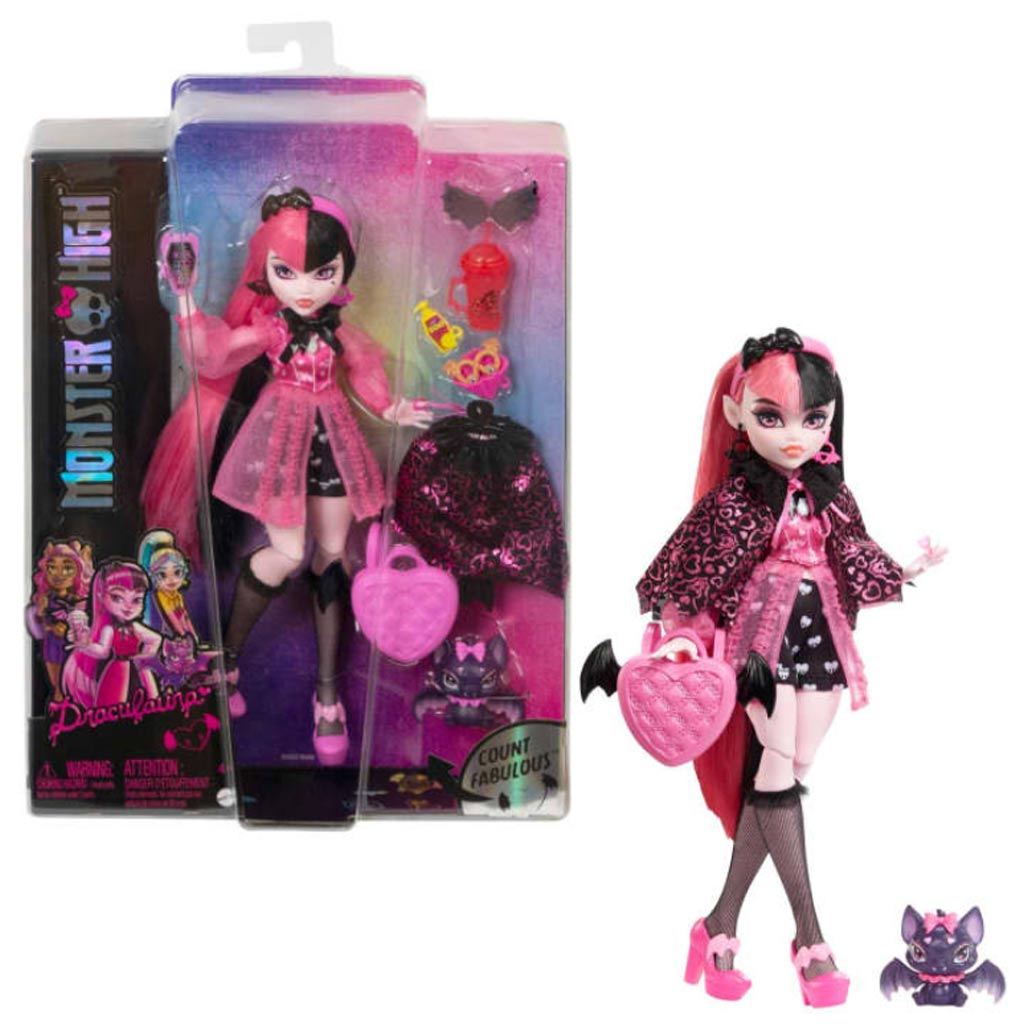 Mattel Monster High baba, Draculaura, állattal és kiegészítőkkel (HHK51)