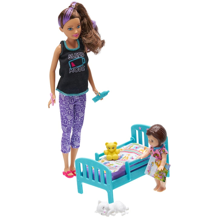 Mattel Barbie Skipper: Lila-barna hajú bébiszitter kisággyal (FHY97)