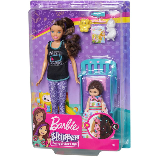 Mattel Barbie Skipper: Lila-barna hajú bébiszitter kisággyal (FHY97)