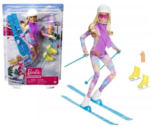 Mattel Barbie Winter Sports Skier You Can Be Anything baba, sílécekkel, 30cm (HCN33)